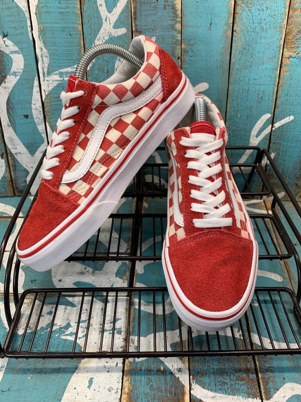 Vans Off the Wall Red and White Checkered Sneakers Men 5.5/Woman Size 7